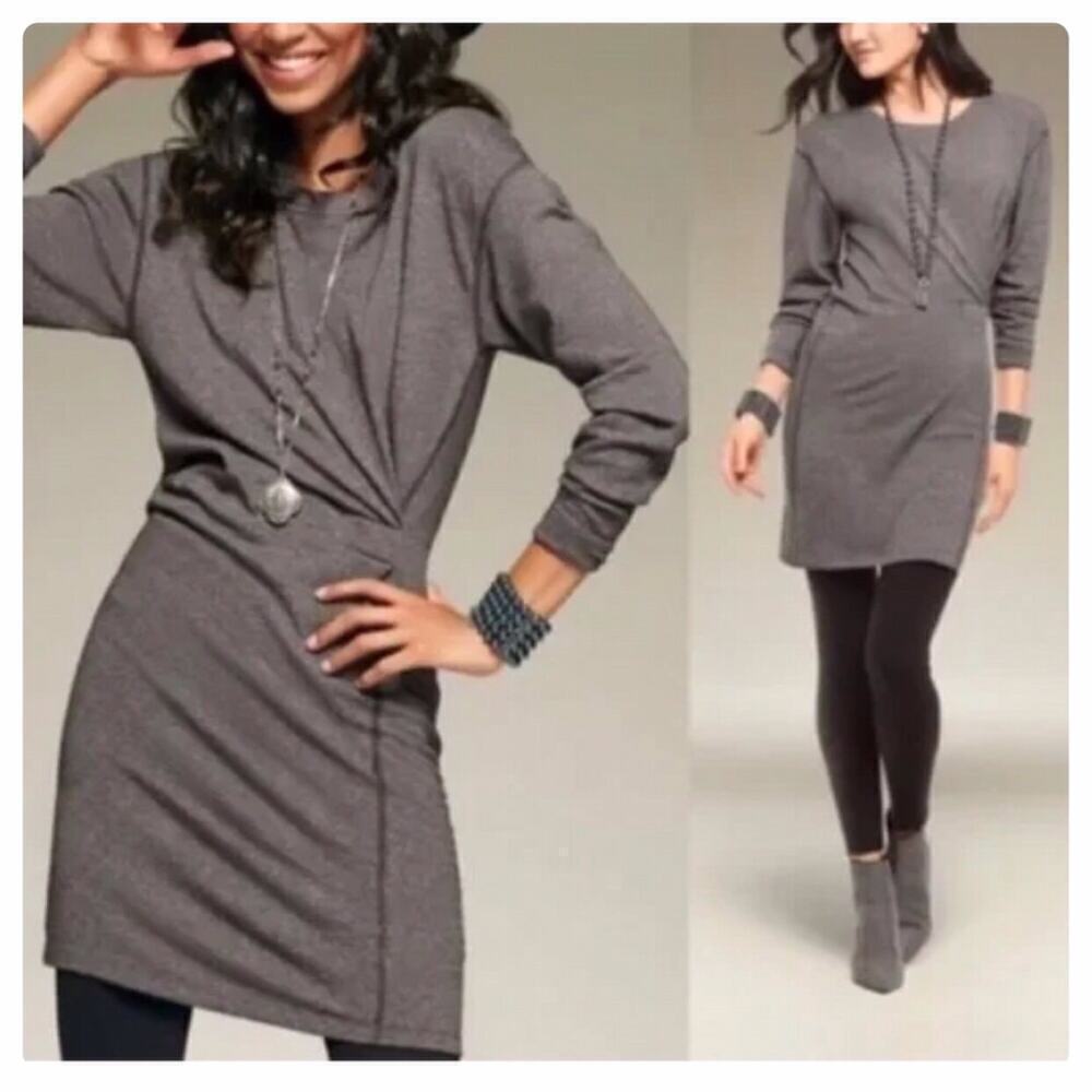 Cabi 3650 Put On Dress Grey Sweatshirt Long Sleeve Gathered Waist Stretch XS